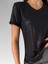 Siyah Renk Parlak V Yaka Kısa Kollu Basic Tshirt 2