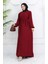 Krep Kumaş Kolu Lastikli Elbise 0029-08 Bordo 2