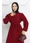 Krep Kumaş Kolu Lastikli Elbise 0029-08 Bordo 3