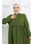 Fırfır Detaylı Boydan Fermuarlı Ferace 0024-02 Haki 3