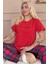 Kırmızı See The Good Desenli Kısa Kollu Örme Kadın Pijama Takım 1
