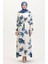 Desenli Kuşaklı Viskon Elbise 0022-02 Krem Petrol 1