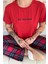 Kırmızı See The Good Desenli Kısa Kollu Örme Kadın Pijama Takım 5