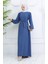 Krep Kumaş Kolu Lastikli Elbise 0029-02 Indigo 1