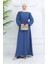 Krep Kumaş Kolu Lastikli Elbise 0029-02 Indigo 2