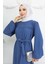 Krep Kumaş Kolu Lastikli Elbise 0029-02 Indigo 3
