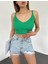 V Yaka Askılı Crop Triko Büstiyer Yeşil - DF2202 2