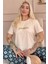 Bej Passion Desenli Kısa Kollu Örme Kadın Pijama Takımı 1