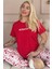 Kırmızı Amour Desenli Kısa Kollu Kadın Pijama Takımı 1