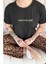 Siyah Born To Be Wild Leopar Desenli Kısa Kollu Örme Kadın Pijama Takımı 5
