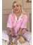 Toz Pembe Line Desenli Bambu Önden Düğmeli Kısa Kol Pijama Takımı 1
