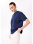 Bisiklet Yaka Nakışlı Lacivert Kadın T-Shirt F5SL-TST0111 1