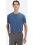 Indigo Düz Bisiklet Yaka T-Shirt 1