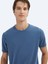 Indigo Düz Bisiklet Yaka T-Shirt 4