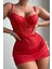 Modlive Kırmızı Özel Tasarım Zicir Aksesuarlı Gecelik 15576 1