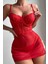 Modlive Kırmızı Özel Tasarım Zicir Aksesuarlı Gecelik 15576 4