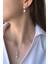 14 Ayar Altın 8 mm Oval Baget Taşlı Doğal İnci Sallantı Küpe Kolye İkili Set 2