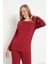 Kadın Uzun Kol Bisiklet Yaka Dantelli Viskon Bordo Pijama Takımı C8T3N5O-048 2