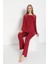 Kadın Uzun Kol Bisiklet Yaka Dantelli Viskon Bordo Pijama Takımı C8T3N5O-048 3