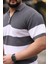 Antrasit Yarım Fermuarlı Polo Yaka Çizgili Triko T-Shirt 3