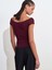 31718 Omuzları Açık Pile Detaylı Top-Bordo 2