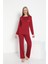 Kadın Uzun Kol Bisiklet Yaka Bordo Mürdüm Pijama Takımı C9T3N5O-048 1