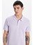 Erkek Slim Fit Dar Kesim %100 Pamuk Lila Polo Yaka Tişört 2