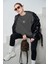 Füme Unisex Loewe Yüksek Baskı Bisiklet Yaka Oversize Sweatshirt 4