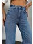 Butikyüksek Bel Taşlı Geniş Paça Mavi Jean Pantolon 3