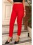 Butikyüksek Bel Pensli Bilek Boy Toparlayıcı %70 Pamuk % 30 Polyester Likralı Kırmızı Pantolon 2