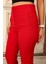 Butikyüksek Bel Pensli Bilek Boy Toparlayıcı %70 Pamuk % 30 Polyester Likralı Kırmızı Pantolon 3