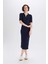Bodycon Vücudu Saran Polo Yaka Fitilli Kaşkorse Kısa Kollu Midi Elbise E7140AX25SP 2