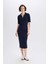 Bodycon Vücudu Saran Polo Yaka Fitilli Kaşkorse Kısa Kollu Midi Elbise E7140AX25SP 3