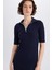 Bodycon Vücudu Saran Polo Yaka Fitilli Kaşkorse Kısa Kollu Midi Elbise E7140AX25SP 4