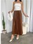 Butik Pilisoley Seten Parlak Kumaş Bel Lastikli Standart Beden Uzun Etek 3