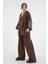 Kadın Kahve Kolları Payet Pul Nakışlı Keten Kimono Ceket ve Pantolon Alt/üst Takım 21061 4