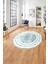 Çerçeveli Sade Çizgi Desenli Yıkanabilir Kaymaz Yuvarlak Salon Halısı, Çerçeveli-Y-53-Turkuaz, 1
