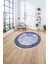 Çerçeveli Kenar Çizgi Motifli Yıkanabilir Kaymaz Yuvarlak Salon Halısı, Çerçeveli-Y-61-Mavi, 4
