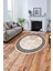 Çerçeveli Kenar Çizgi Motifli Yıkanabilir Kaymaz Yuvarlak Salon Halısı, Çerçeveli-Y-61-Bej, 2