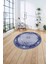 Çerçeveli Üçgen Detaylı Desen Yıkanabilir Kaymaz Yuvarlak Salon Halısı, Çerçeveli-Y-75-Mavi, 4