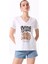 V Yaka Baskılı Beyaz Kadın T-Shirt F5SL-TST0452 2