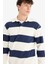 Relax Fit Polo Yaka Çizgili Kalın Sweatshirt D7478AX25SP 4