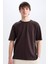 Oversize Geniş Kalıp Bisiklet Yaka Basic Düz Kısa Kollu Tişört E6885AXNS 1
