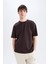 Oversize Geniş Kalıp Bisiklet Yaka Basic Düz Kısa Kollu Tişört E6885AXNS 3