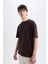 Oversize Geniş Kalıp Bisiklet Yaka Basic Düz Kısa Kollu Tişört E6885AXNS 4