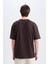 Oversize Geniş Kalıp Bisiklet Yaka Basic Düz Kısa Kollu Tişört E6885AXNS 5