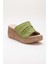 Kadın Deri Burnu Açık Kırışık Terlik - Fıstık Yeşili 4