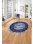 Çerçeveli Otantik Desen Detay Yıkanabilir Kaymaz Yuvarlak Salon Halısı, ÇERÇEVELİ-Y-115-LACİVERT, 1