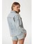 Kadın Western Shacket Suni Taş Işlemeli Denim Ceket - Mavi 2