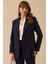 Kadın Kruvaze Yaka Düğmeli Astarlı Ceket - Lacivert 1